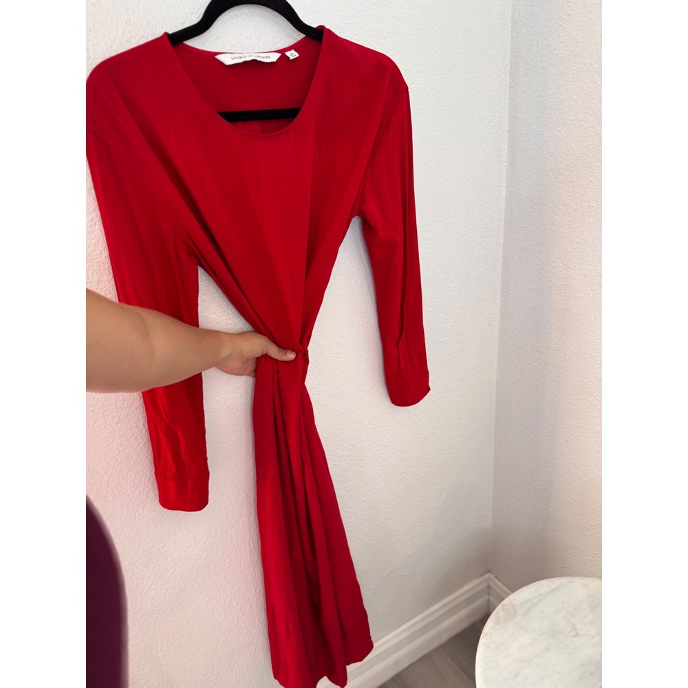 Uniqlo and Lemaire Red Rayon Long Sleeve Midi Dress Womens XS 167736-38P